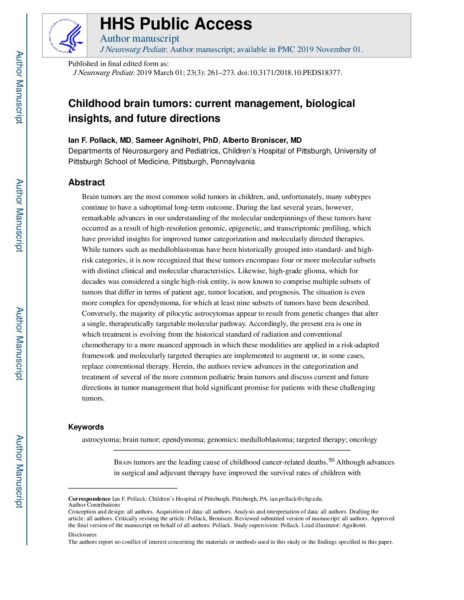 Childhood brain tumors: current management, biological insights, and future directions