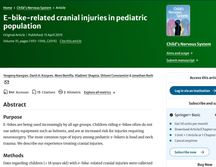 E-Bike-Related Cranial Injuries in Pediatric Population