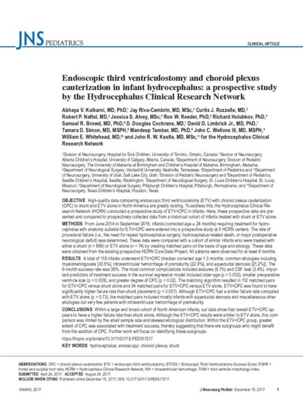 Endoscopic Third Ventriculostomy and Choroid Plexus Cauterization in Infant Hydrocephalus - A Prospective Study by the Hydrocephalus Clinical Research Network