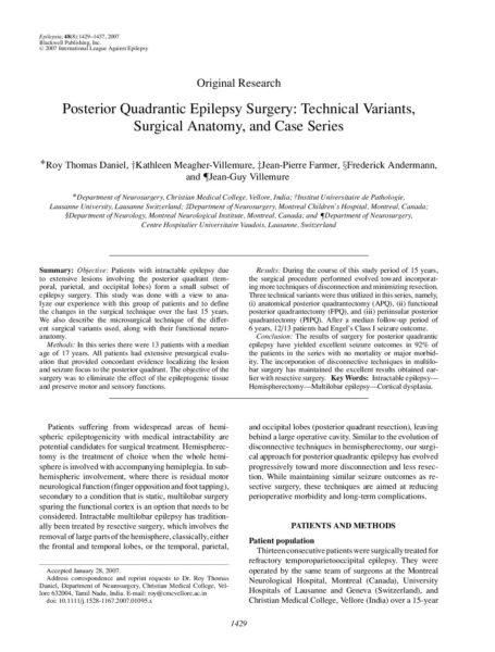 Posterior quadrantic epilepsy surgery: technical variants, surgical anatomy, and case series