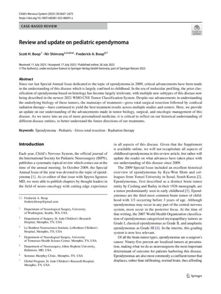 Review and Update on Pediatric Ependymoma