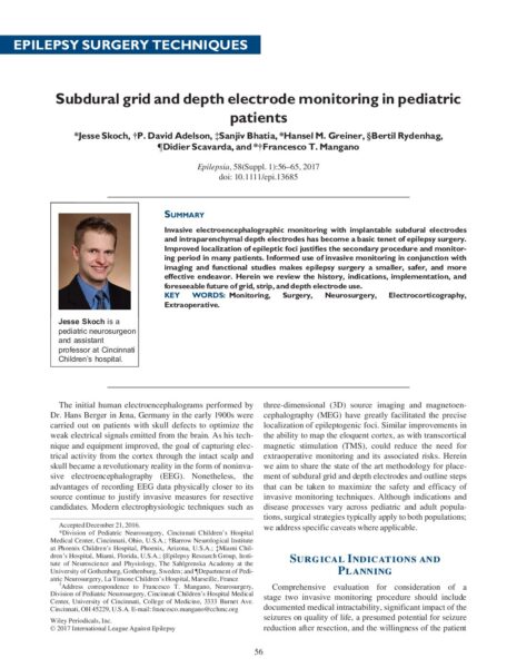 Subdural grid and depth electrode monitoring in pediatric patients