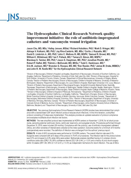 The Hydrocephalus Clinical Research Network quality improvement initiative: the role of antibiotic - impregnated catheters and vancomycin wound irrigation