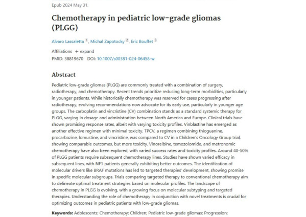 Chemotherapy in pediatric low-grade gliomas (PLGG)