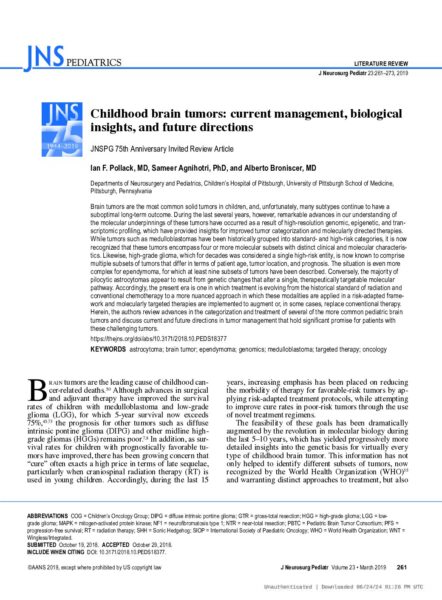 Childhood brain tumors: current management, biological insights, and future directions