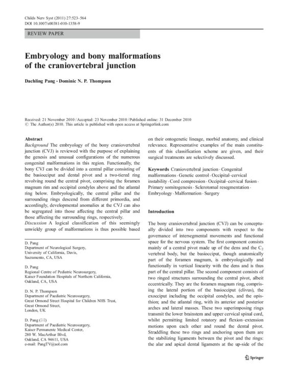 Embryology and bony malformations of the craniovertebral junction