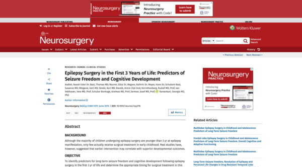 Epilepsy Surgery in the First 3 Years of Life: Predictors of Seizure Freedom and Cognitive Development