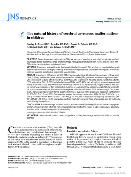 The natural history of cerebral cavernous malformations in children