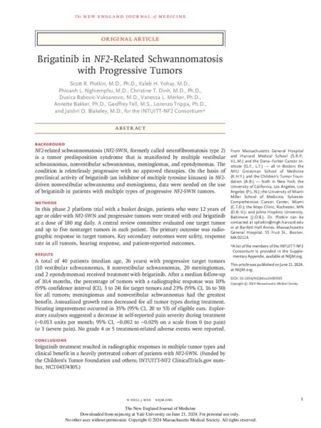 Brigatinib in NF2-Related Schwannomatosis with Progressive Tumors