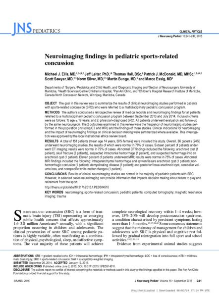 Neuroimaging Findings in Pediatric Sports-Related Concussion