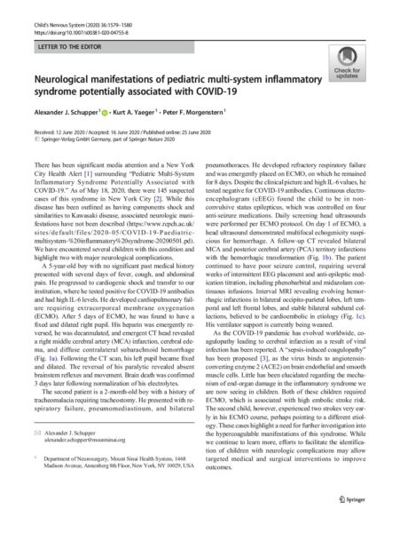 Neurological Manifestations of Pediatric Multi-System Inflammatory Syndrome Sotentially Associated with COVID-19