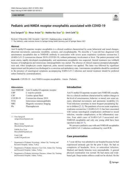 Pediatric Anti-NMDA Receptor Encephalitis Associated with COVID-19