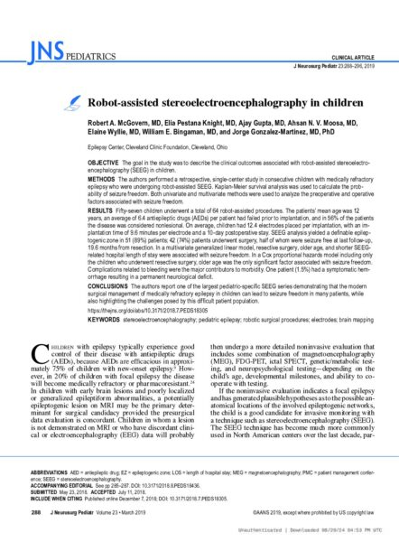 Robot-Assisted Stereoelectroencephalography in Children