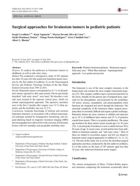 Surgical approaches for brainstem tumors in pediatric patients