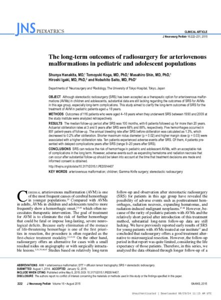 The long-Term Outcomes of Radiosurgery for Arteriovenous Malformations in Pediatric and Adolescent Populations