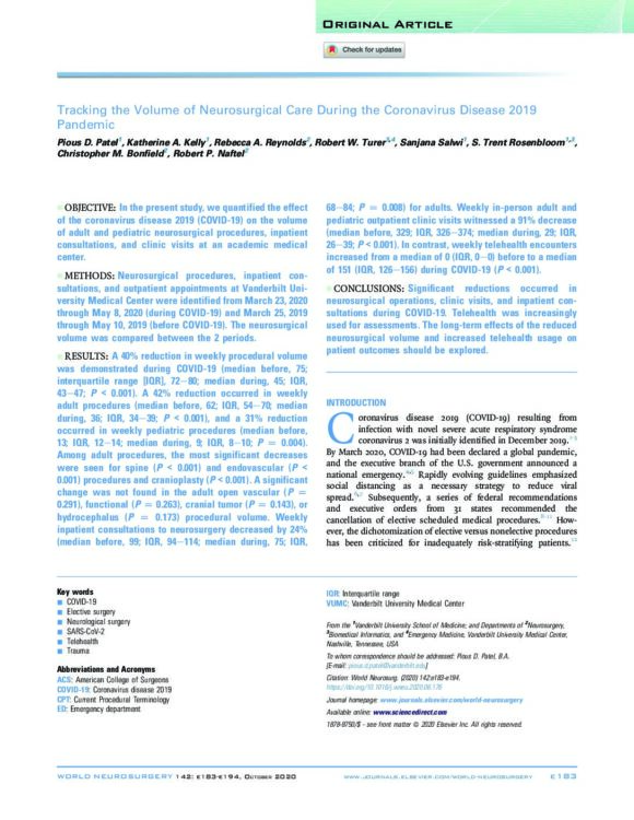 Tracking the Volume of Neurosurgical Care During the Coronavirus Disease 2019 Pandemic