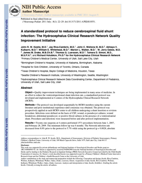 A Standardized Protocol to Reduce Cerebrospinal Fluid Shunt Infection: The Hydrocephalus Clinical Research Network Quality Improvement Initiative Clinical Article