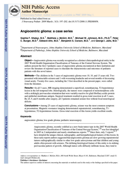 Angiocentric Glioma: A Case Series Clinical Article