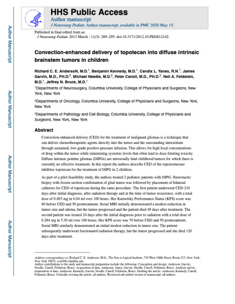 Convection-Enhanced Delivery of Topotecan into Diffuse Intrinsic Brainstem Tumors in Children