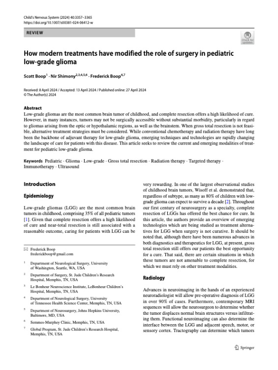 How modern treatments have modified the role of surgery in pediatric low-grade glioma