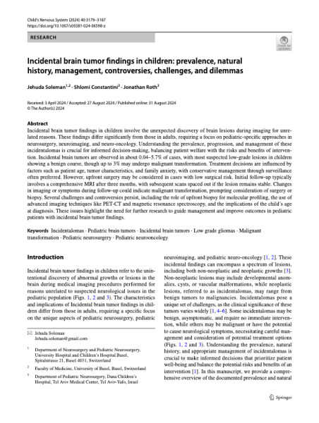 Incidental Brain Tumor Findings in Children: Prevalence, Natural History, Management, Controversies, Challenges and Dilemmas