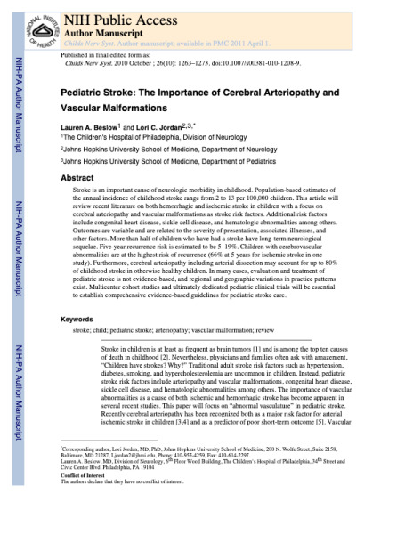 Pediatric Stroke: The Importance of Cerebral Arteriopathy and Vascular Malformations