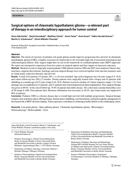 Surgical Options of Chiasmatic Hypothalamic Glioma - A Relevant Part of Therapy in an Interdisciplinary Approach For Tumor Control