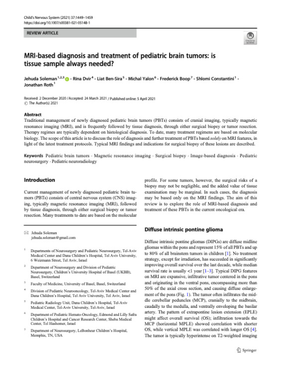 MRI-Based Diagnosis and Treatment of Pediatric Brain Tumors: Is Tissue Sample Always Needed?