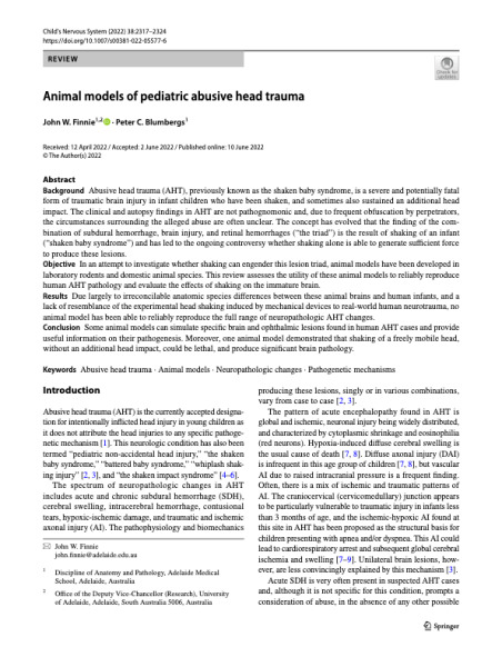 Animal models of pediatric abusive head trauma