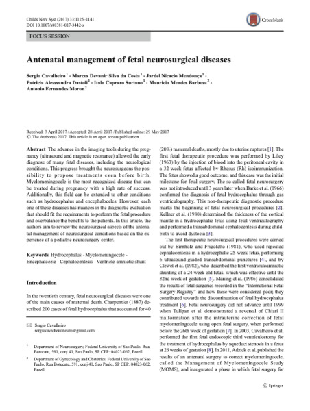 Antenatal management of fetal neurosurgical diseases