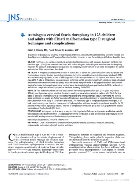 Autologous cervical fascia duraplasty in 123 children and adults with Chiari malformation type I: surgical technique and complications