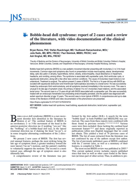 Bobble-head doll syndrome: report of 2 cases and a review of the literature, with video documentation of the clinical phenomenon