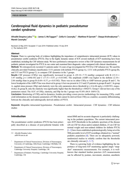 Cerebrospinal fluid dynamics in pediatric pseudotumor cerebri syndrome