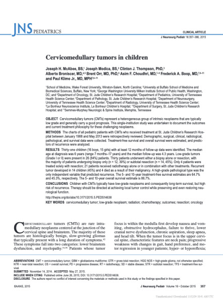 Cervicomedullary tumors in children