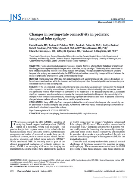 Changes in resting-state connectivity in pediatric temporal lobe epilepsy