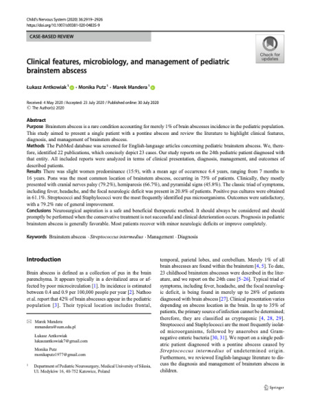 Clinical features, microbiology, and management of pediatric brainstem abscess