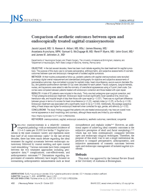 Comparison of aesthetic outcomes between open and endoscopically treated sagittal craniosynostosis