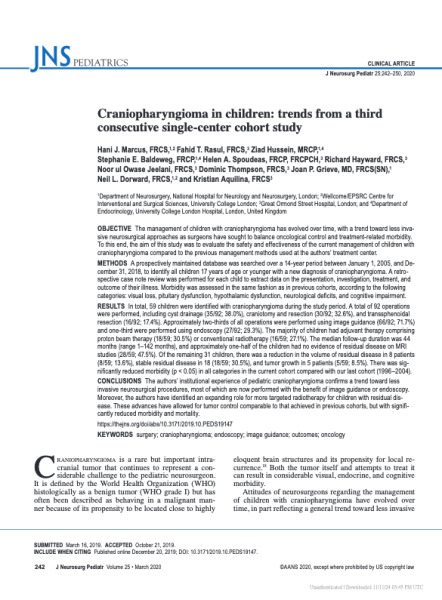 Craniopharyngioma in children: trends from a third consecutive single-center cohort study