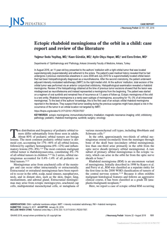 Ectopic rhabdoid meningioma of the orbit in a child: case report and review of the literature
