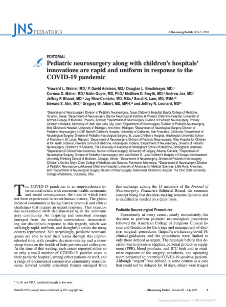 Pediatric neurosurgery along with children's hospitals' innovations are rapid and uniform in response to the COVID-19 pandemic