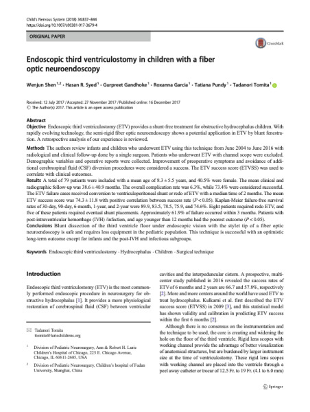 Endoscopic third ventriculostomy in children with a fiber optic neuroendoscopy