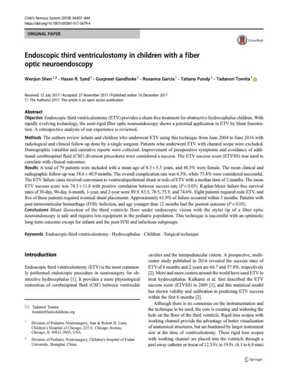 Endoscopic third ventriculostomy in children with a fiber optic neuroendoscopy