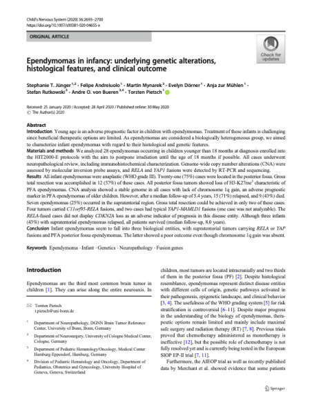 Ependymomas in infancy: underlying genetic alterations, histological features, and clinical outcome