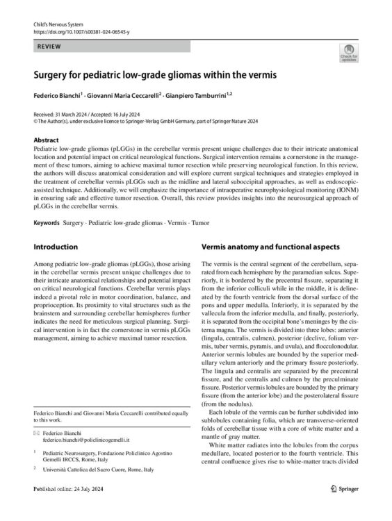 Surgery for Pediatric Low-Grade Gliomas within the Vermis