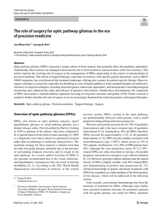 The Role of Surgery for Optic Pathway Gliomas in the Era of Precision Medicine