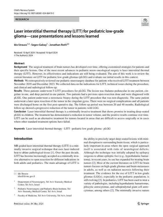 Laser Interstitial Thermal Therapy (LITT) for Pediatric Low-Grade Glioma – Case Presentations and Lessons Learned