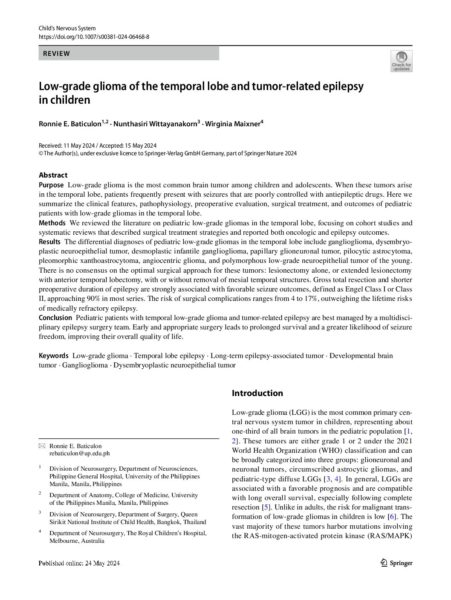 Low-Grade Glioma of the Temporal Lobe and Tumor-Related Epilepsy in Children