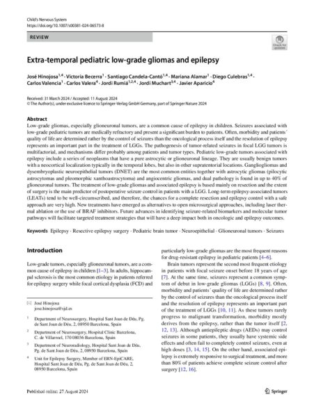 Special Yearbook PLGG; Extra-Temporal Pediatric Low-Grade Gliomas and Epilepsy