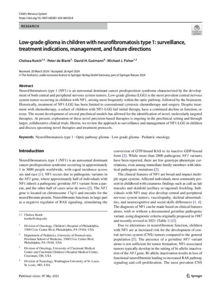 Low-Grade Glioma in Children with Neurofibromatosis Type 1: Surveillance, Treatment Indications, Management, and Future Directions