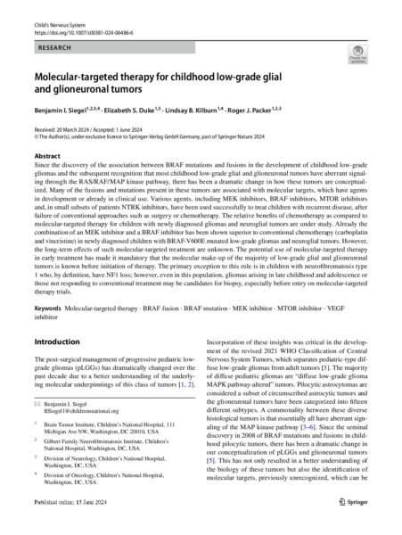 Molecular-Targeted Therapy for Childhood Low-Grade Glial and Glioneuronal Tumors